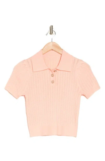 By Design Pointelle Polo Sweater In Tropical Peach