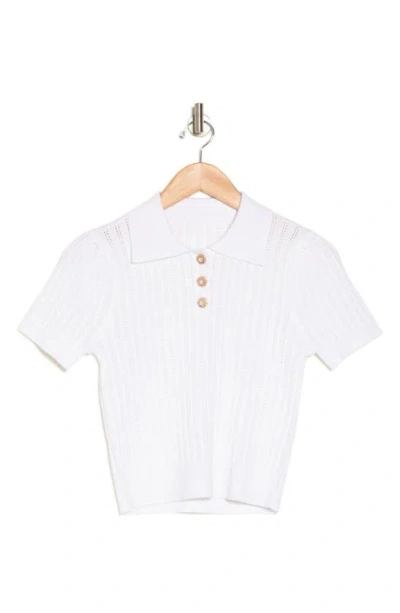 By Design Pointelle Polo Sweater In White