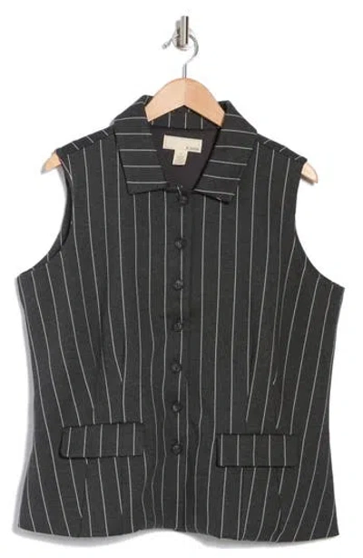 By Design Ponte Vest In Charcoal Grey/white Pinstripe