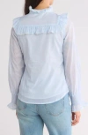 By Design Remi Ruffle Yoke Long Sleeve Button-up Shirt In Ancient Water/white Stripe