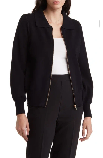 By Design Riley Double Knit Zip Cardigan In Black