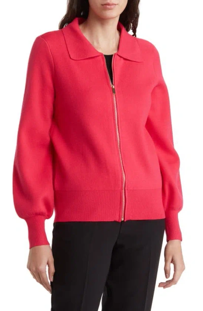 By Design Riley Double Knit Zip Cardigan In Bright Rose