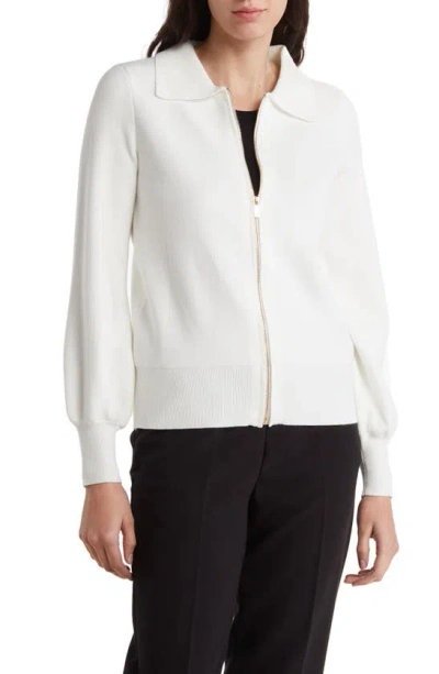 By Design Riley Double Knit Zip Cardigan In White