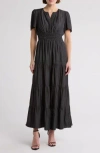 By Design Rio Lyocell Short Sleeve Tiered Maxi Dress In Black