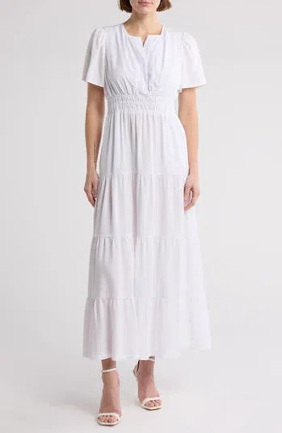 By Design Rio Lyocell Short Sleeve Tiered Maxi Dress In White