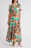 By Design Rio Short Sleeve Tiered Maxi Dress In Rio Land
