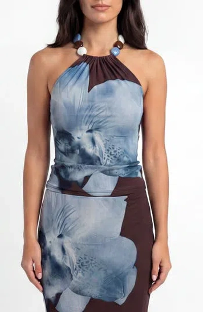 By Design Riviera Floral Halter Top In Blue