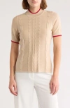 By Design Romy Mock Neck Short Sleeve Cable Knit Sweater In Oatmeal Heather/tango Red