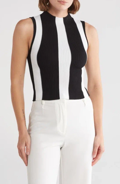 By Design Sadie Stripe Sleeveless Sweater In Black/ White