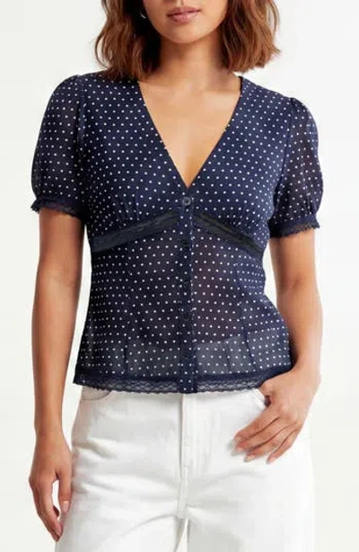 By Design Sammy Polka Dot Short Sleeve Top In Blue