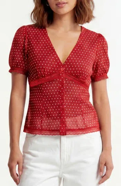By Design Sammy Polka Dot Short Sleeve Top In Red