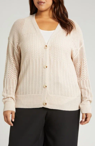 By Design Samoa Pointelle Cardigan In Brazilian Sand