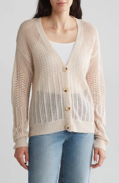 By Design Samoa Pointelle Cardigan In Brazilian Sand