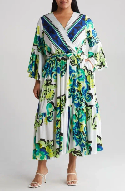 By Design Santorini Print Long Sleeve Maxi Dress In Green