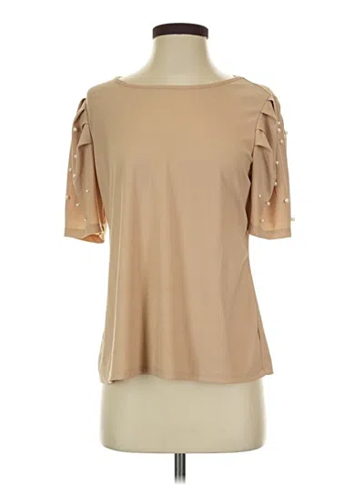 Pre-owned By Design Short Sleeve Top Tan Cold Shoulder Neckline Tops