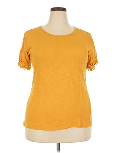 Pre-owned By Design Short Sleeve Top Yellow Scoop Neck Tops