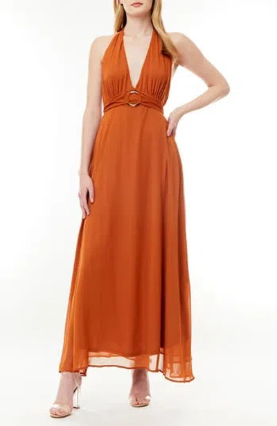 By Design Soho Belted Halter Maxi Dress
