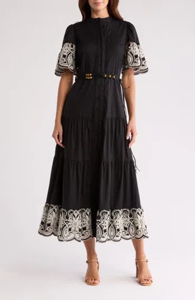 By Design Southampton Embroidered Maxi Dress In Black/gardenia