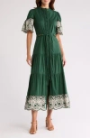 By Design Southampton Embroidered Maxi Dress In Pine Needle/shady Glen