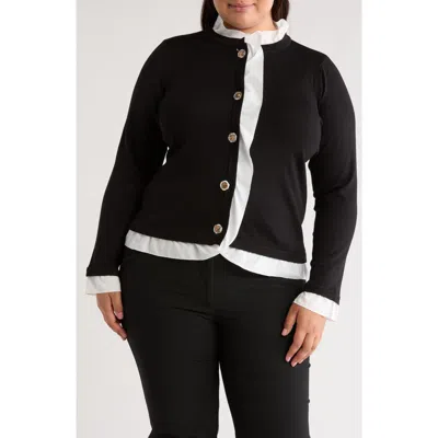 By Design Sylvia Ruffle Trim Cardigan In Black/white