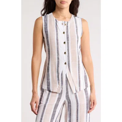 By Design Valencia Vest In Linen Stripe