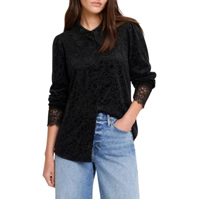 By Design Vetiver Burnout Floral Shirt In Black