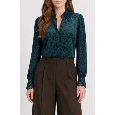 By Design Vetiver Burnout Floral Shirt In Green