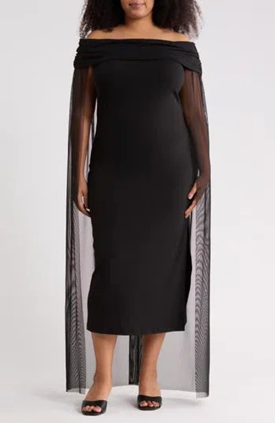 By Design Waverly Off The Shoulder Cape Dress In Black