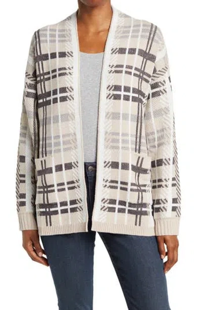 By Design Willow Plaid Open Sweater In Ivory/white/black