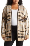 By Design Willow Plaid Pocket Cardigan In Taupe/white/black