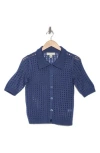 By Design Zena Short Sleeve Button-up Cardigan In Bijou Blue