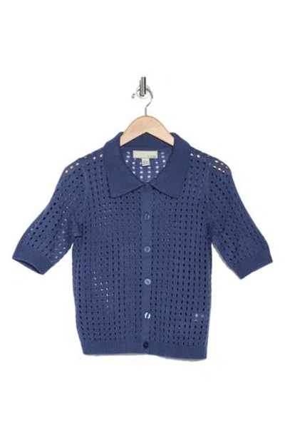 By Design Zena Short Sleeve Button-up Cardigan In Bijou Blue