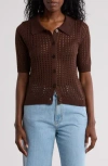 By Design Zena Short Sleeve Button-up Cardigan In Chocolate