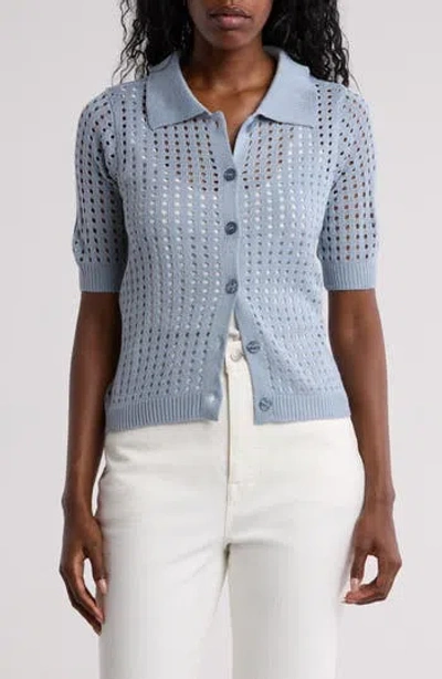 By Design Zena Short Sleeve Button-up Cardigan In Dusty Blue
