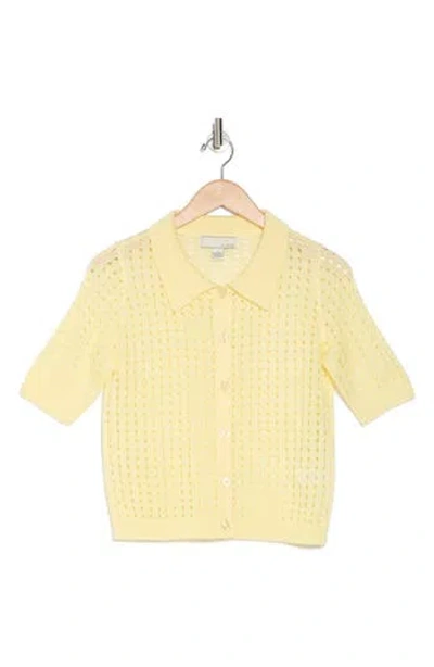 By Design Zena Short Sleeve Button-up Cardigan In Pear Sorbet