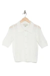 By Design Zena Short Sleeve Button-up Cardigan In White