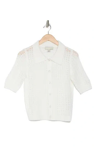 By Design Zena Short Sleeve Button-up Cardigan In White