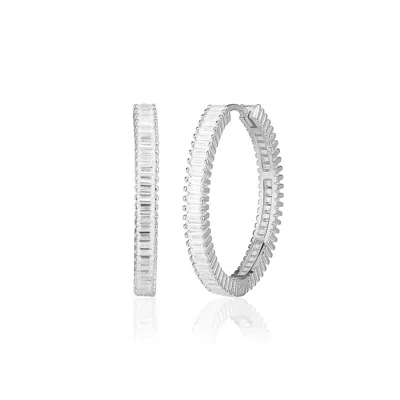 By Eda Dogan Women's Baguette Stone Hoop Earring Silver