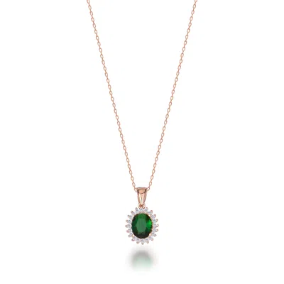 By Eda Dogan Women's Emerald Green Stone Pendant Necklace Rose Gold