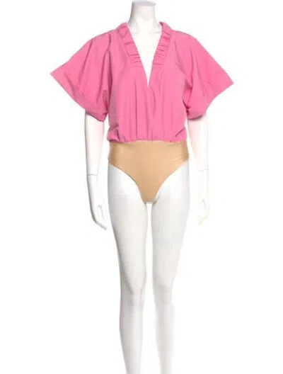 Pre-owned By Efrain Mogollon Plunge Neckline Short Sleeve Bodysuit In Pink