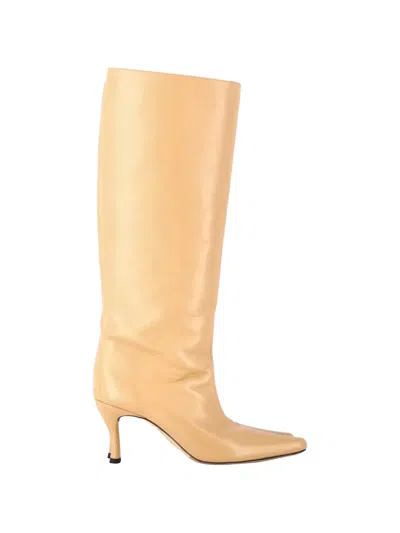 Pre-owned By Far 2023 Stevie Leather Boots In Neutral