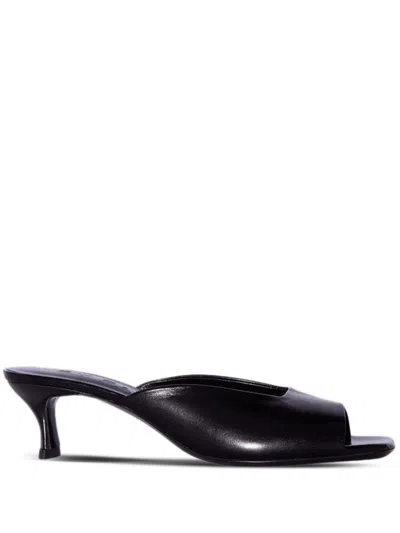By Far 50mm Wendy Leather Creased Mules In Black