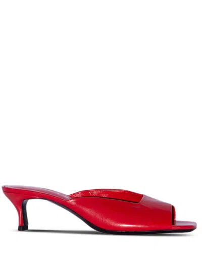 By Far 50mm Wendy Leather Creased Mules In Red