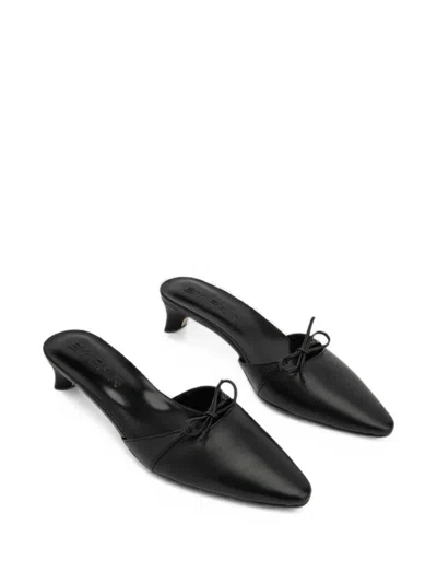 By Far Babybow Leather Heeled Mules In Black