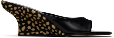 By Far Black Caroo Cheetah Pony Hair Heeled Sandals