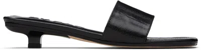 By Far Black Ceni Eel Embossed Leather Heeled Sandals