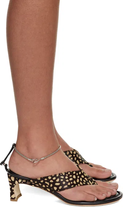 By Far Black Dasha Cheetah Pony Hair Heeled Sandals