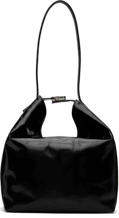 By Far Black Maxi Bea Creased Leather Bag