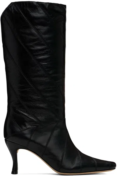 By Far Black Steph Creased Leather Boots In Bk001 Black