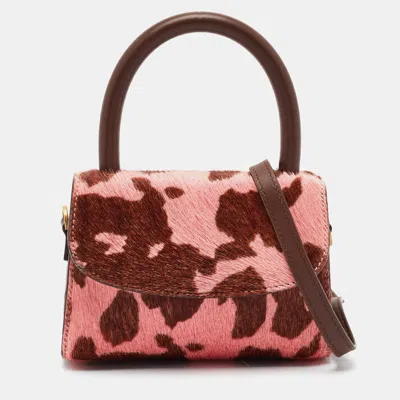 Pre-owned By Far Brown/pink Calfhair And Leather Top Handle Bag